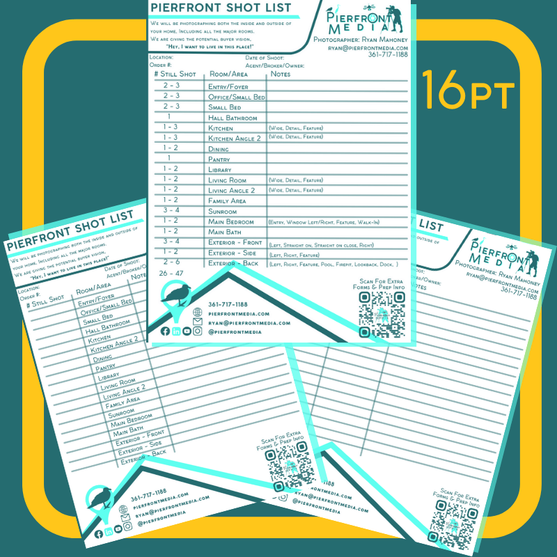 Pierfront Media Shot List Templates - 16pt